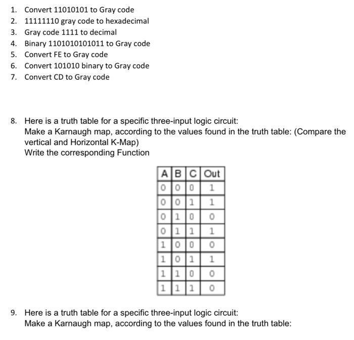 Solved 1. Convert 11010101 to Gray code 2. 11111110 gray | Chegg.com