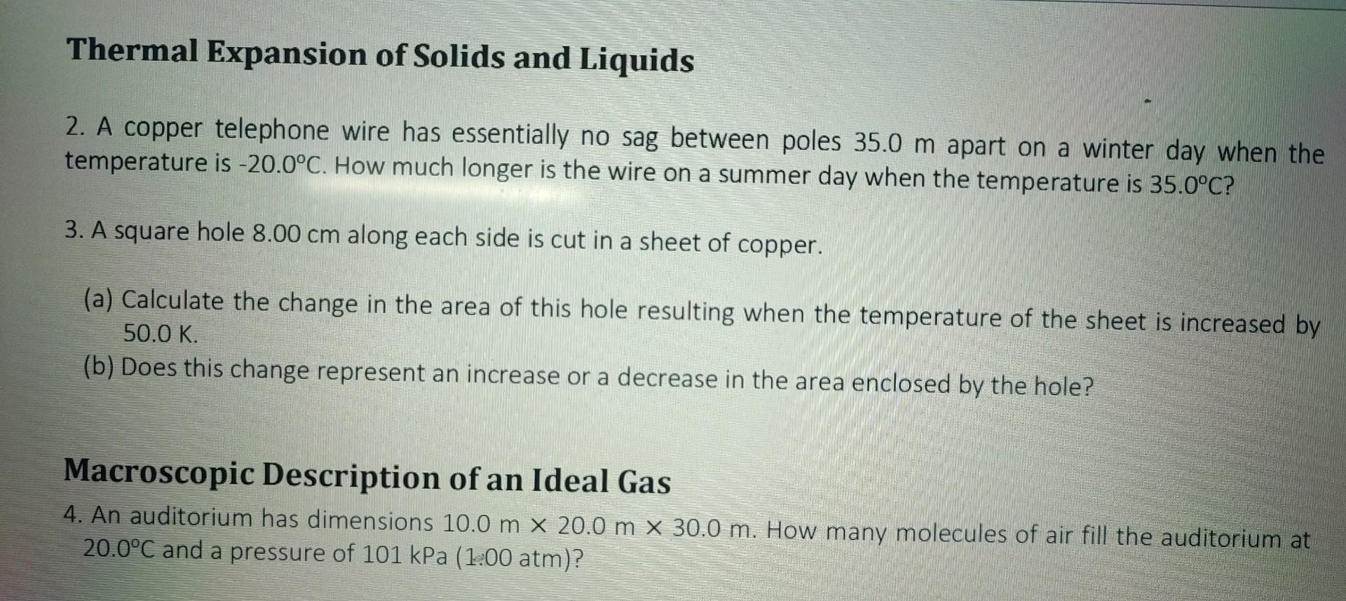 Solved Thermal Expansion of Solids and Liquids 2. A copper