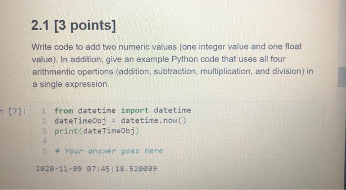 Solved 2.1 [3 points] Write code to add two numeric values | Chegg.com