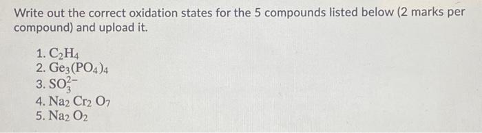 Solved Write out the correct oxidation states for the 5 Chegg