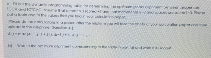 a) Fill out the dynamic programming table for | Chegg.com