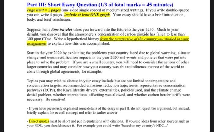 Part Iii Short Essay Question 1 3 Of Total Marks Chegg Com