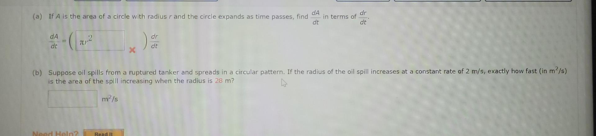 Solved (a) If A is the area of a circle with radius r and | Chegg.com