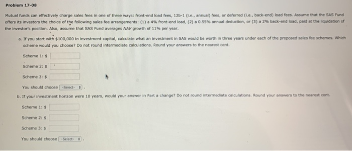 Solved Problem 17-08 Mutual Funds Can Effectively Charge | Chegg.com