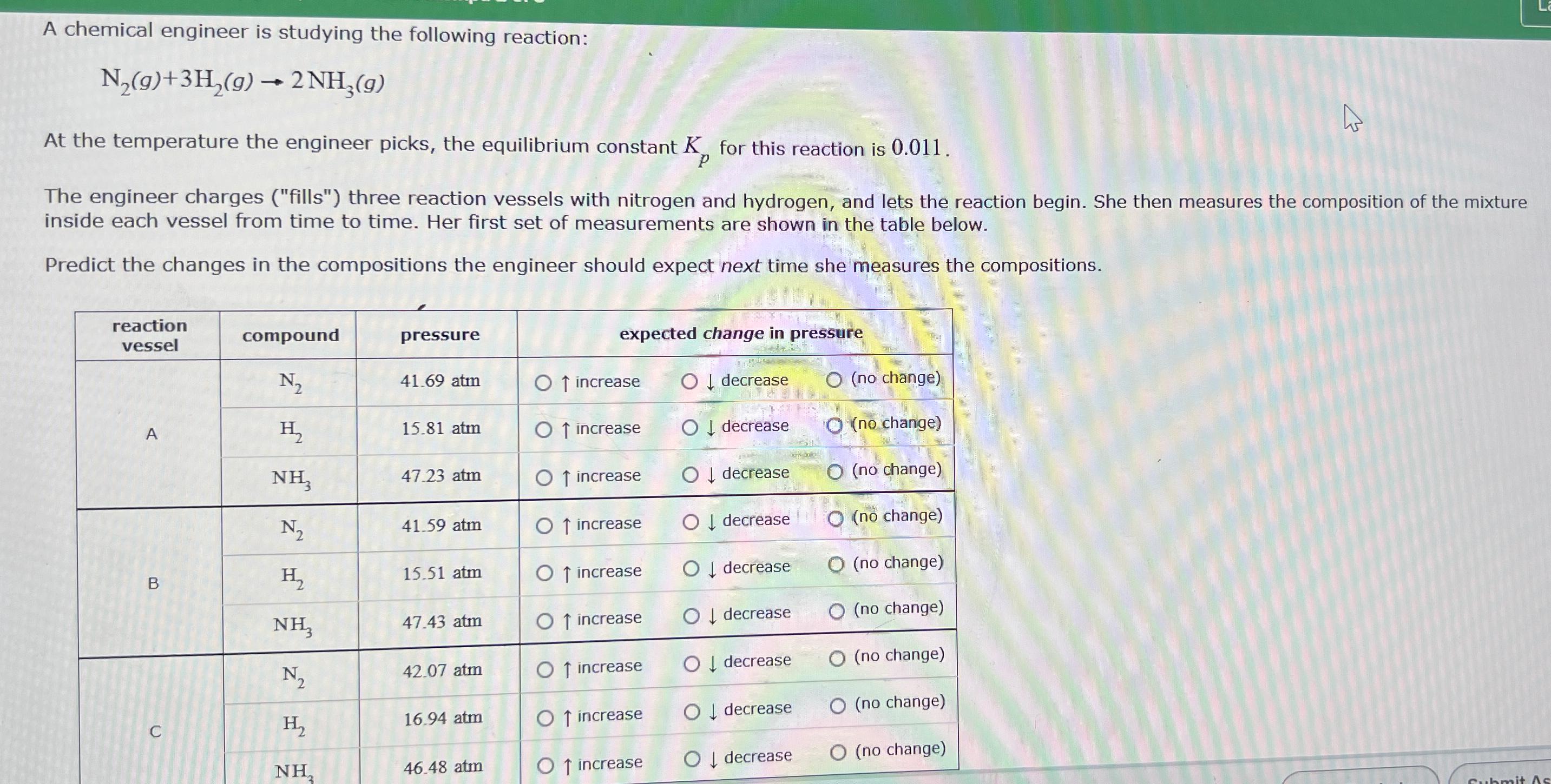 Solved A chemical engineer is studying the following | Chegg.com