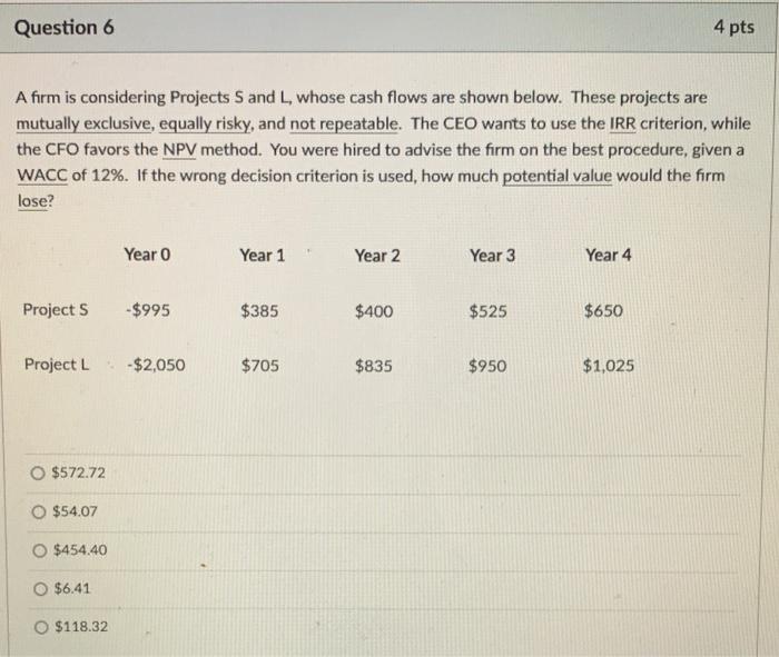 Solved A Firm Is Considering Projects S And L, Whose Cash | Chegg.com