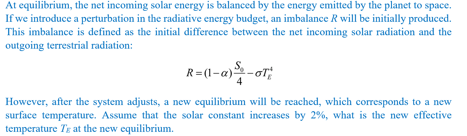 Solved At equilibrium, the net incoming solar energy is | Chegg.com