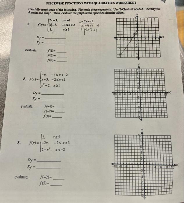 Solved PIECEWISE FUNCTIONS WITH QUADRATICS WORKSHEET | Chegg.com