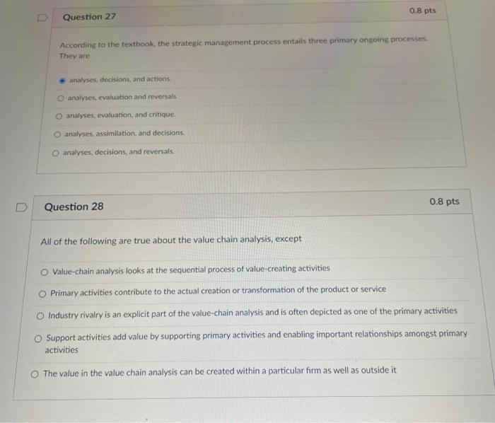 Solved Question 27 According To The Textbook, The Strategic | Chegg.com