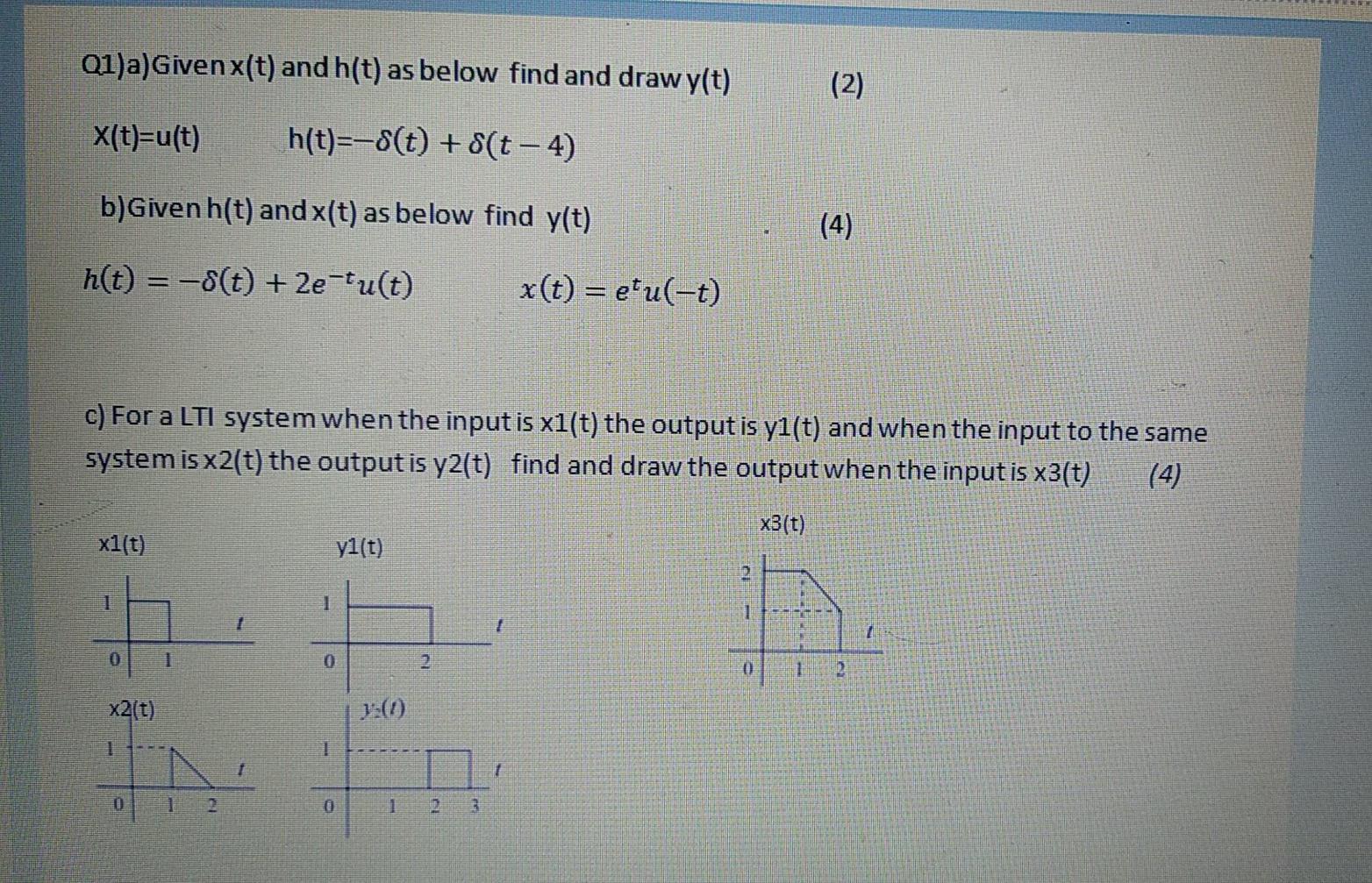 Solved 01 A Givenx T And H T As Below Find And Draw Y T