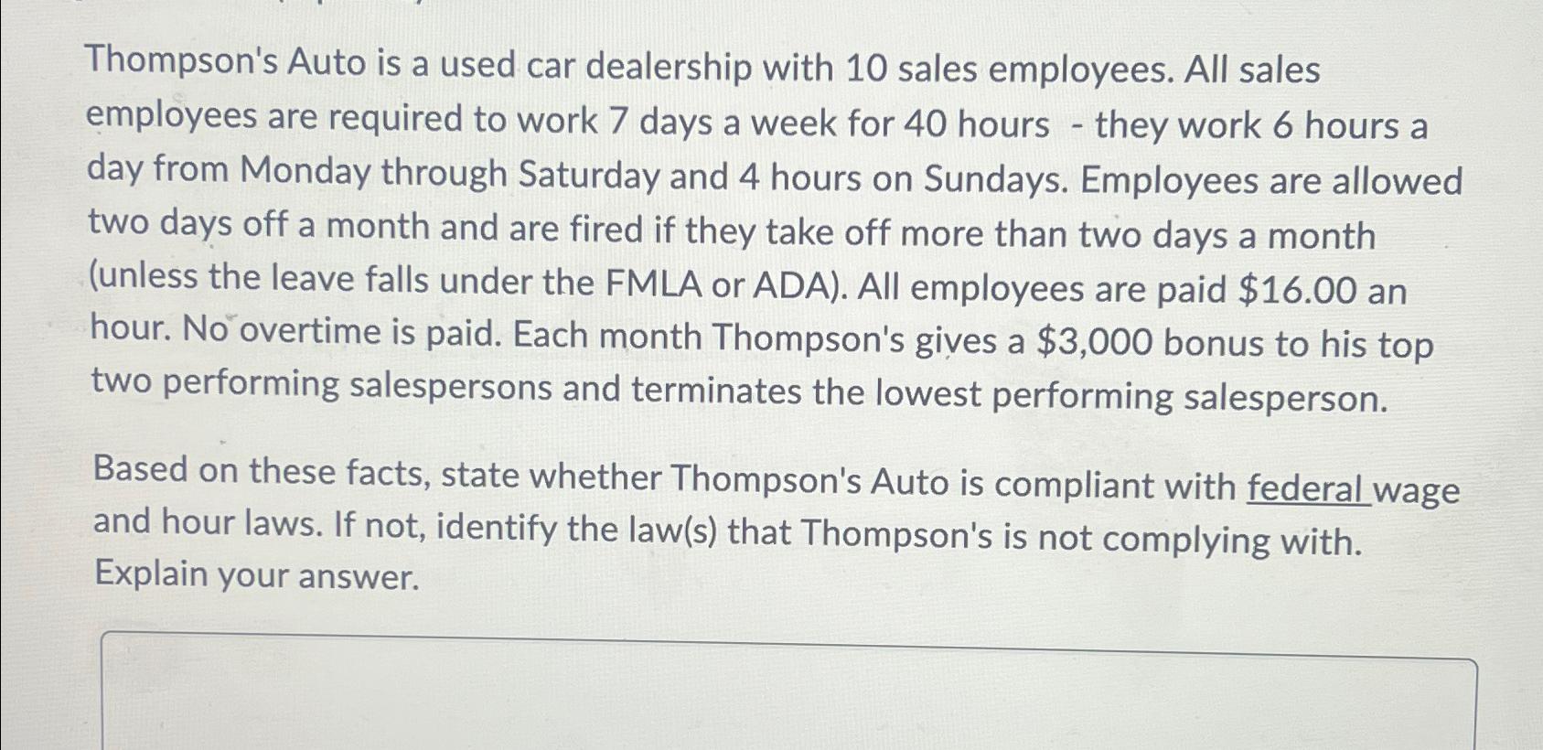 Solved Thompson's Auto is a used car dealership with 10