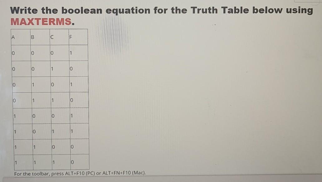 Solved Write the boolean equation for the Truth Table below | Chegg.com