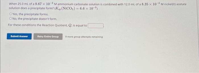 Solved When 25 0 Ml Of A 9 67×10−4m Ammonium Carbonate