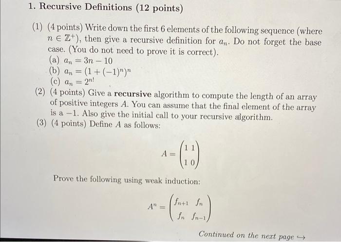 Solved (1) (4 points) Write down the first 6 elements of the | Chegg.com