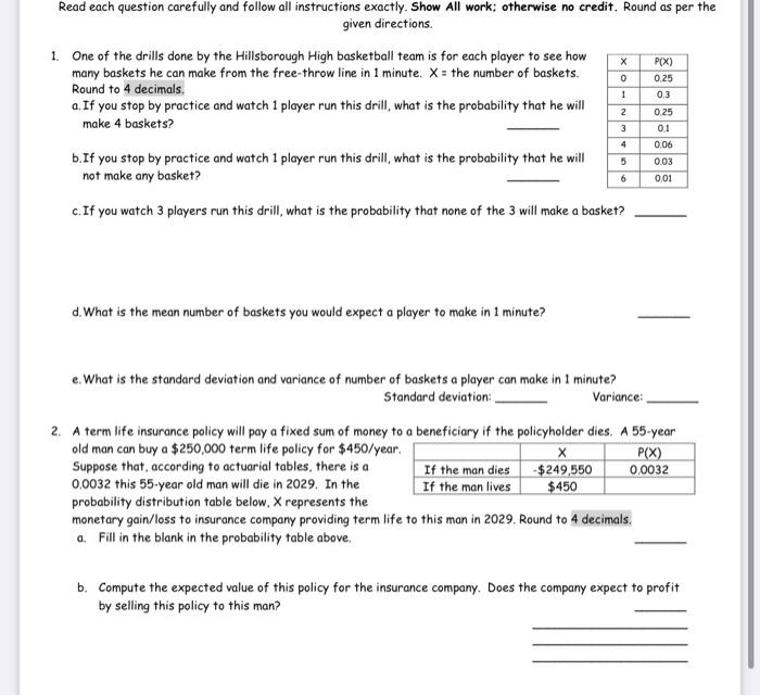 Solved Read each question carefully and follow all | Chegg.com