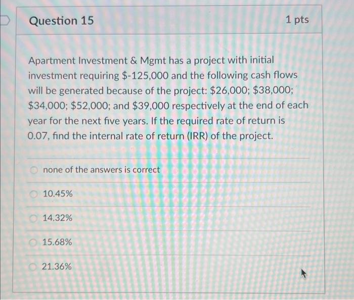 Solved Apartment Investment \& Mgmt has a project with