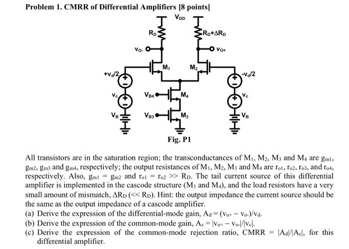 Solved Problem 1. CMRR of Differential Amplifiers [8 points]