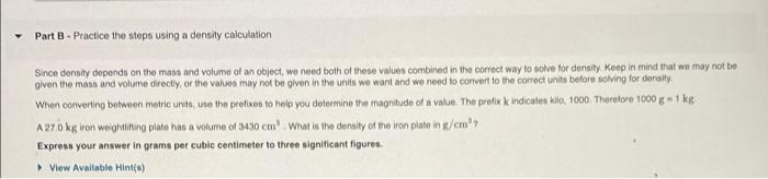 Solved Part B. Practice the steps using a density | Chegg.com