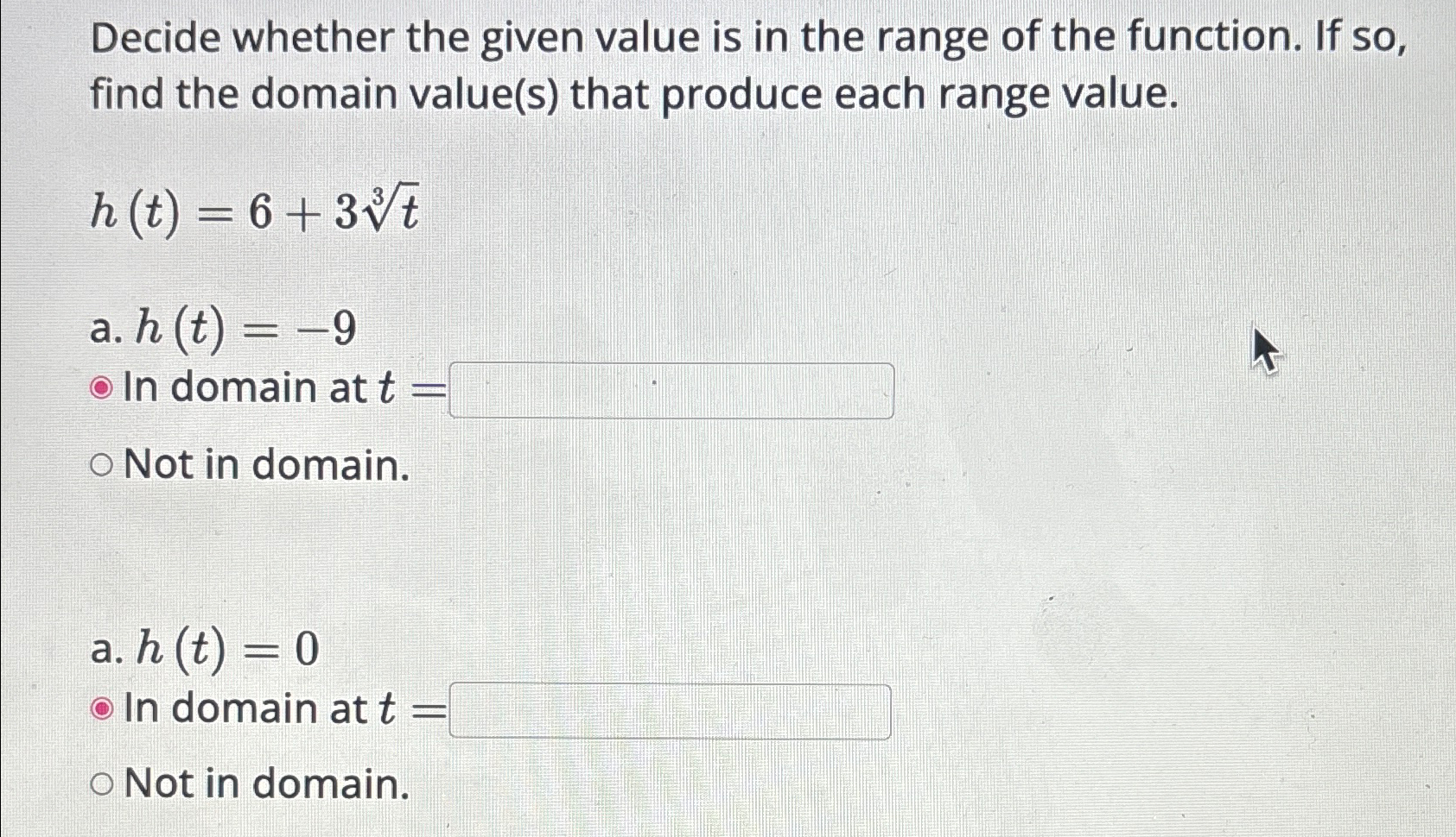 Solved Decide whether the given value is in the range of the | Chegg.com