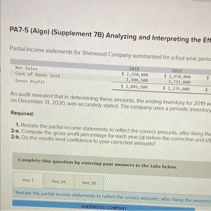 Solved PA7-5 (Algo) (Supplement 7B) Analyzing And | Chegg.com