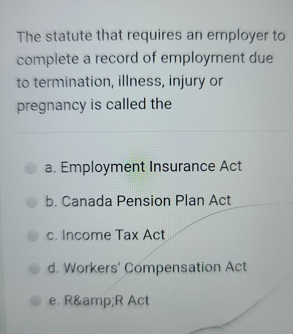 Solved The statute that requires an employer to complete a