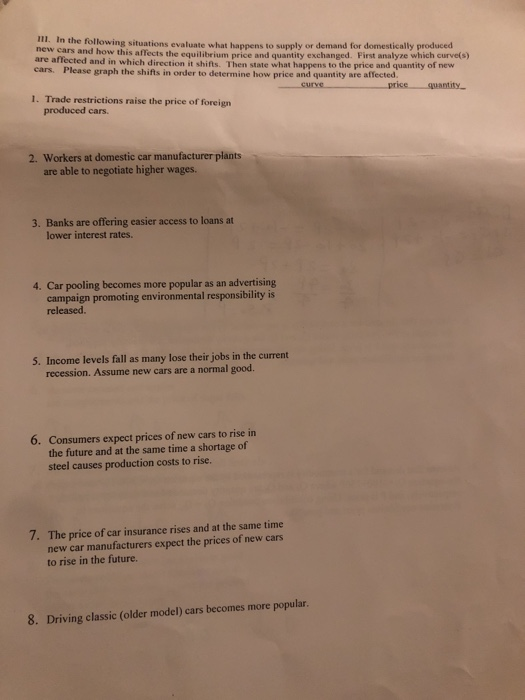 Solved m. In the following situations evaluate what happens | Chegg.com