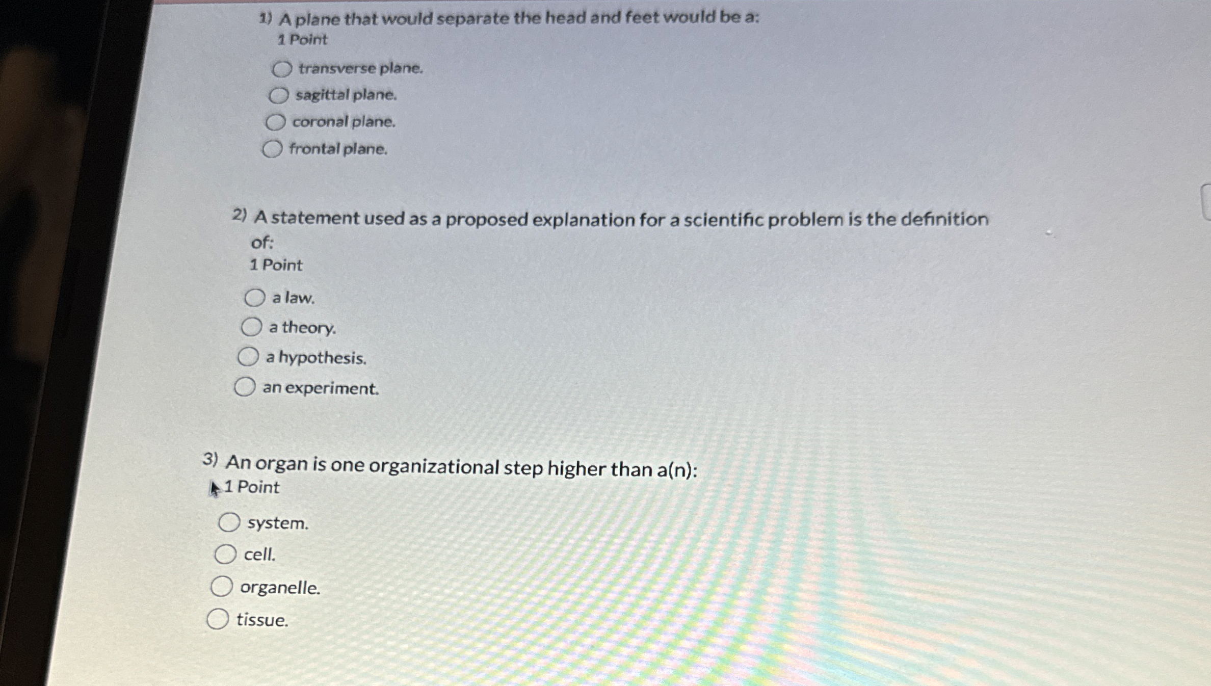 Solved A plane that would separate the head and feet would