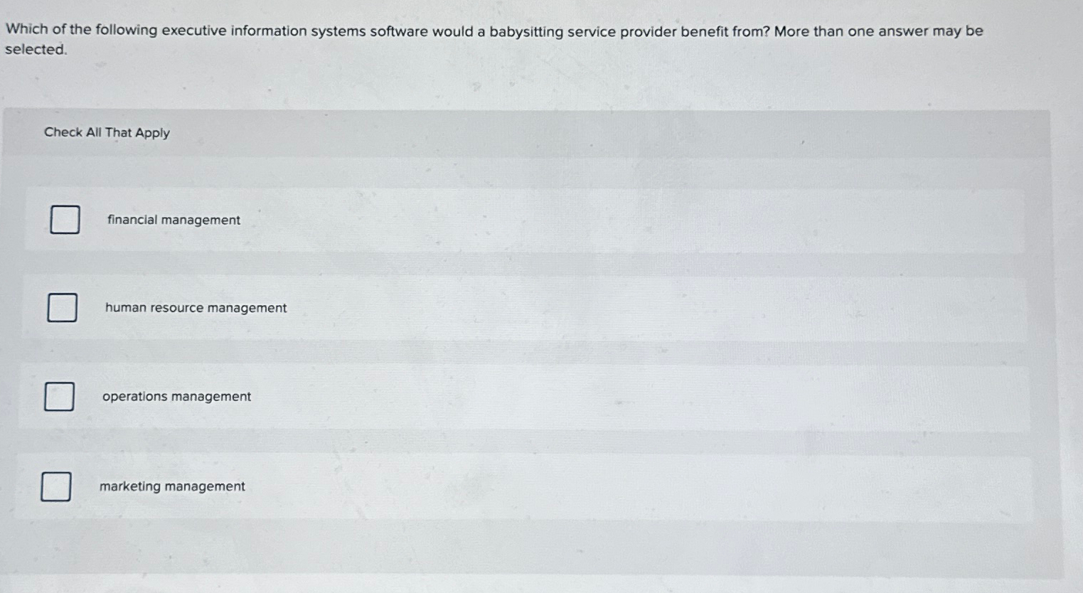 Solved Which of the following executive information systems | Chegg.com