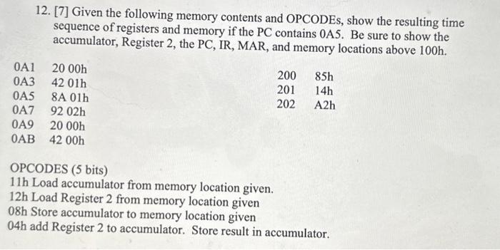 Solved 12. [7] Given The Following Memory Contents And | Chegg.com