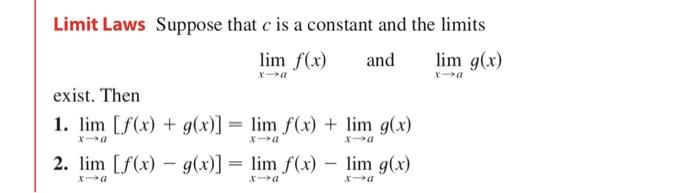 Limit Laws Suppose that c is a constant and the | Chegg.com