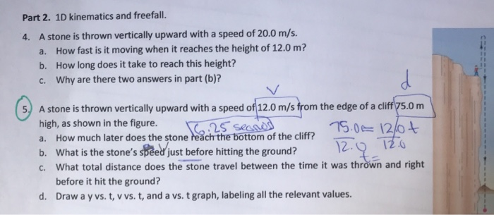 Solved Part 2. 1D kinematics and freefall. 4. A stone is | Chegg.com
