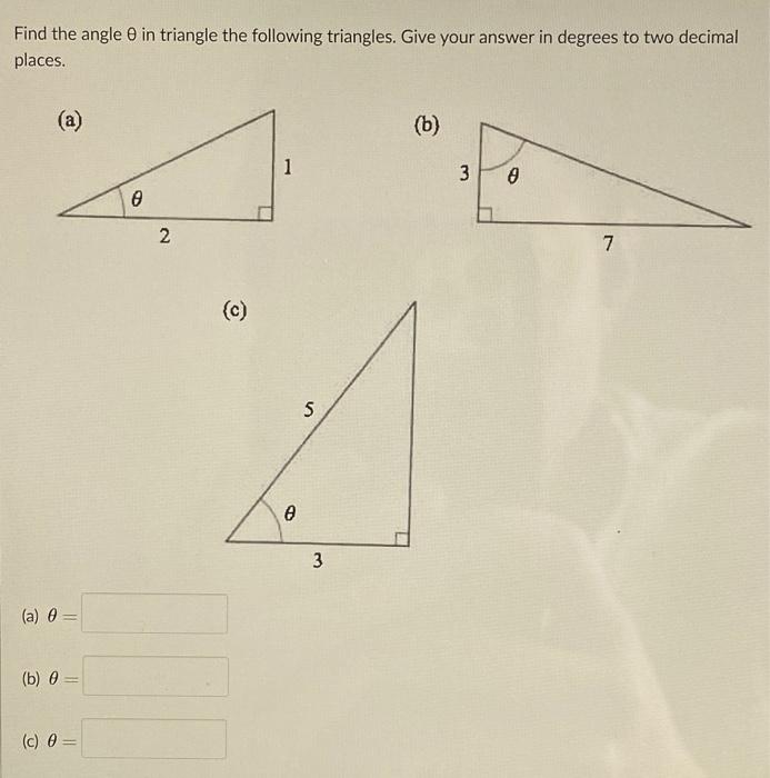 Solved Find the angle in triangle the following triangles. | Chegg.com