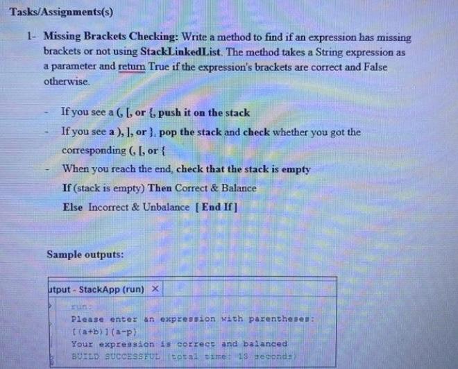 Solved Tasks/Assignments(s) a 1 Missing Brackets Checking