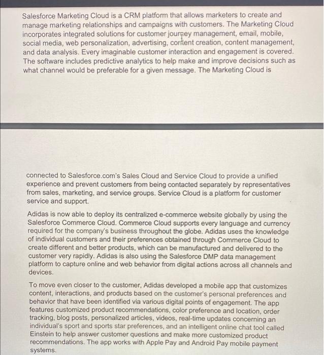 Solved Case Study CRM Helps Adidas Know its Customers One