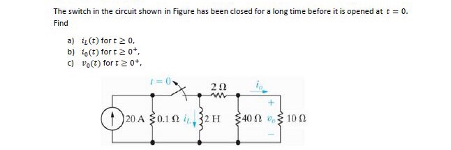 Solved The switch in the circuit shown in Figure has been | Chegg.com