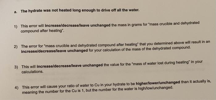 Solved Determine what effect the following errors would have | Chegg.com