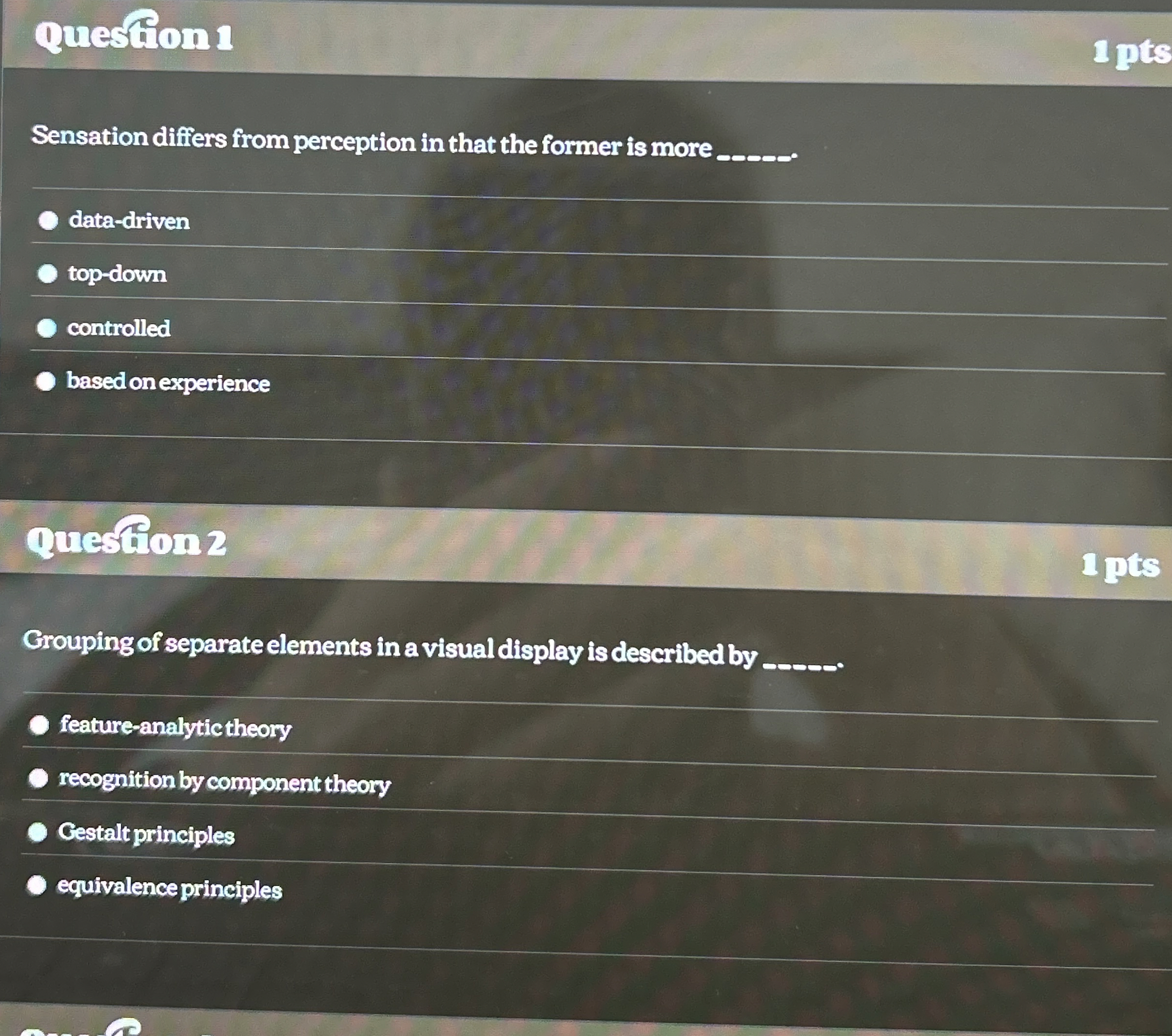 question 1Sensation differs from perception in that | Chegg.com