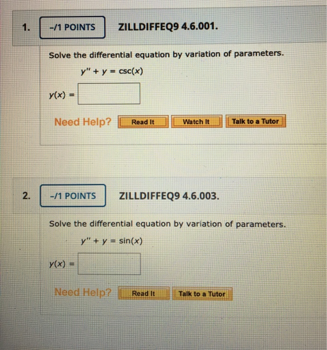 Solved | -/1 POINTS ZILLDIFFEQ9 4.6.001. Solve The | Chegg.com