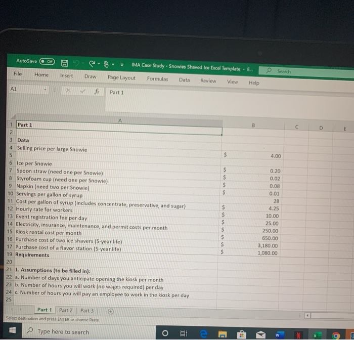 Solved AutoSave B A 2 8 File IMA Case Study - Snowies Shaved | Chegg.com