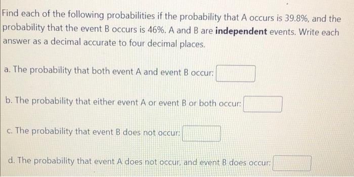 Solved Find Each Of The Following Probabilities If The | Chegg.com