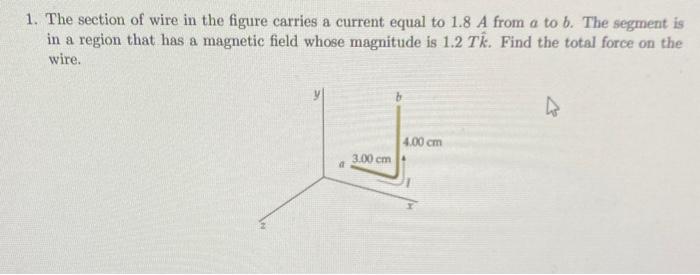 Solved 1. The section of wire in the figure carries a | Chegg.com