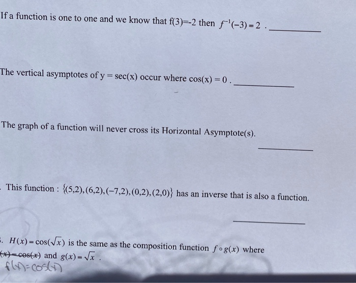 Solved If a function is one to one and we know that f(3)=-2 | Chegg.com