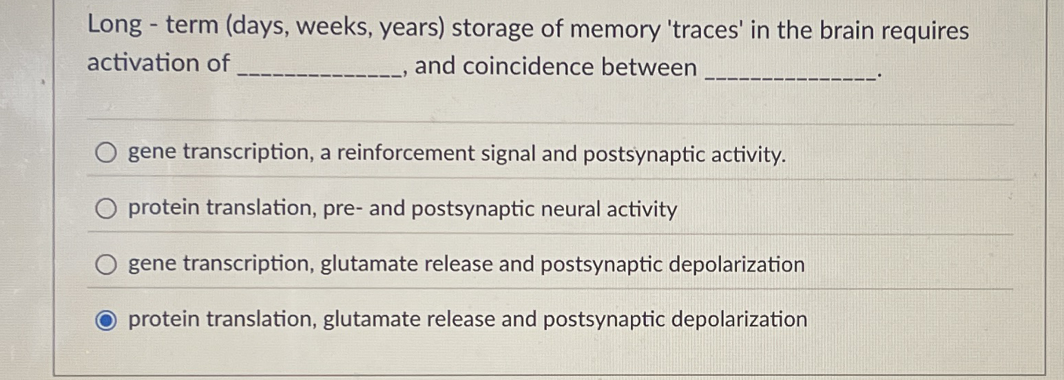 Solved Long - ﻿term (days, ﻿weeks, years) ﻿storage of memory | Chegg.com