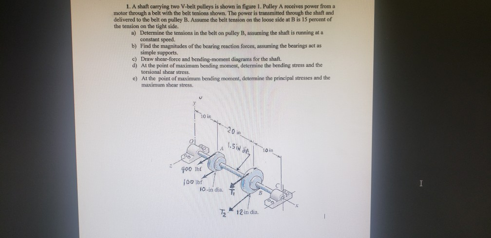 Solved 1. A shaft carrying two V-belt pulleys is shown in | Chegg.com