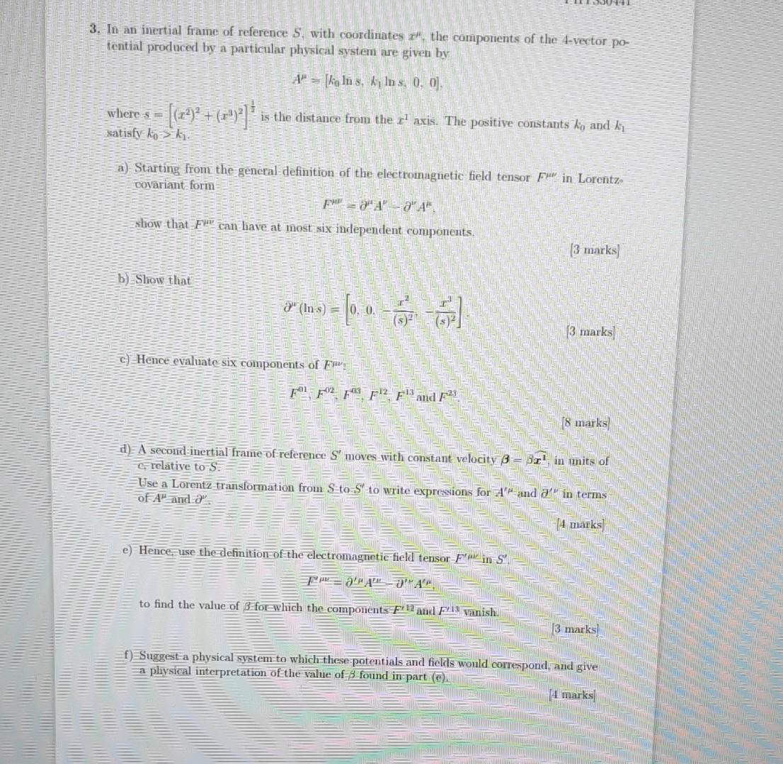 3. In an inertial frame of reference S, with | Chegg.com