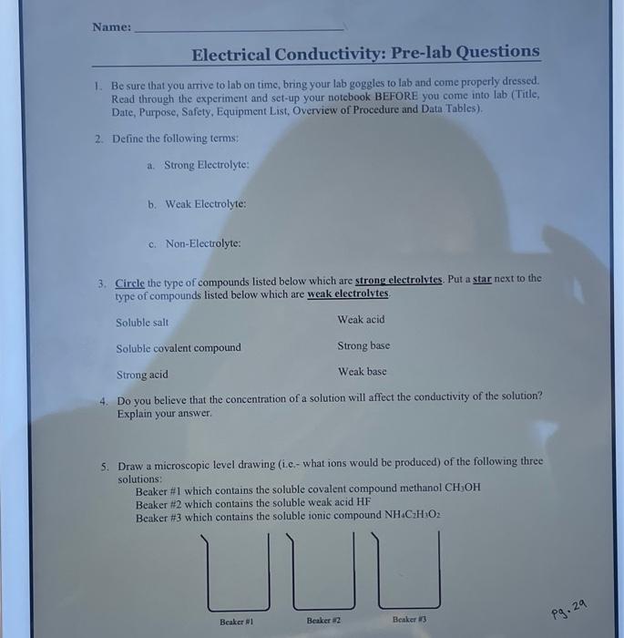 Solved Name: Electrical Conductivity: Pre-lab Questions 1. | Chegg.com