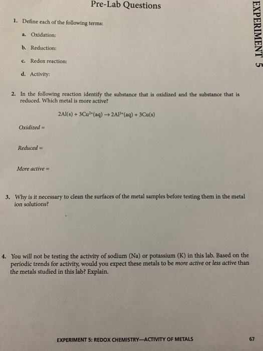 Solved Pre Lab Questions 1 Define Each Of The Following 0262