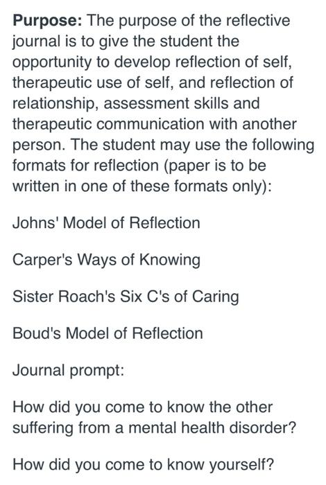 Solved Purpose: The purpose of the reflective journal is to 