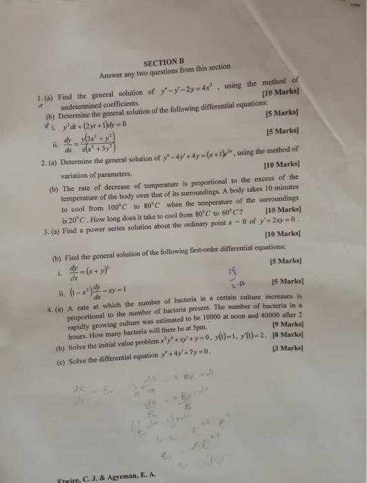 Solved 1. (a) Find the general solution of y∗−yy−2y=4x2, | Chegg.com