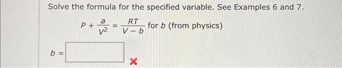 Solved Solve the formula for the specified variable. See | Chegg.com